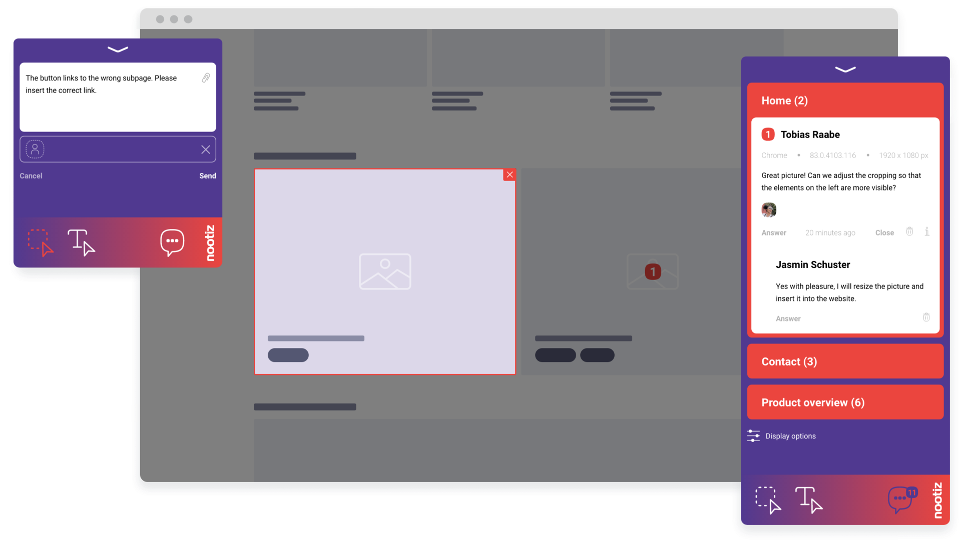 nootiz project list with open and completed notes per client website