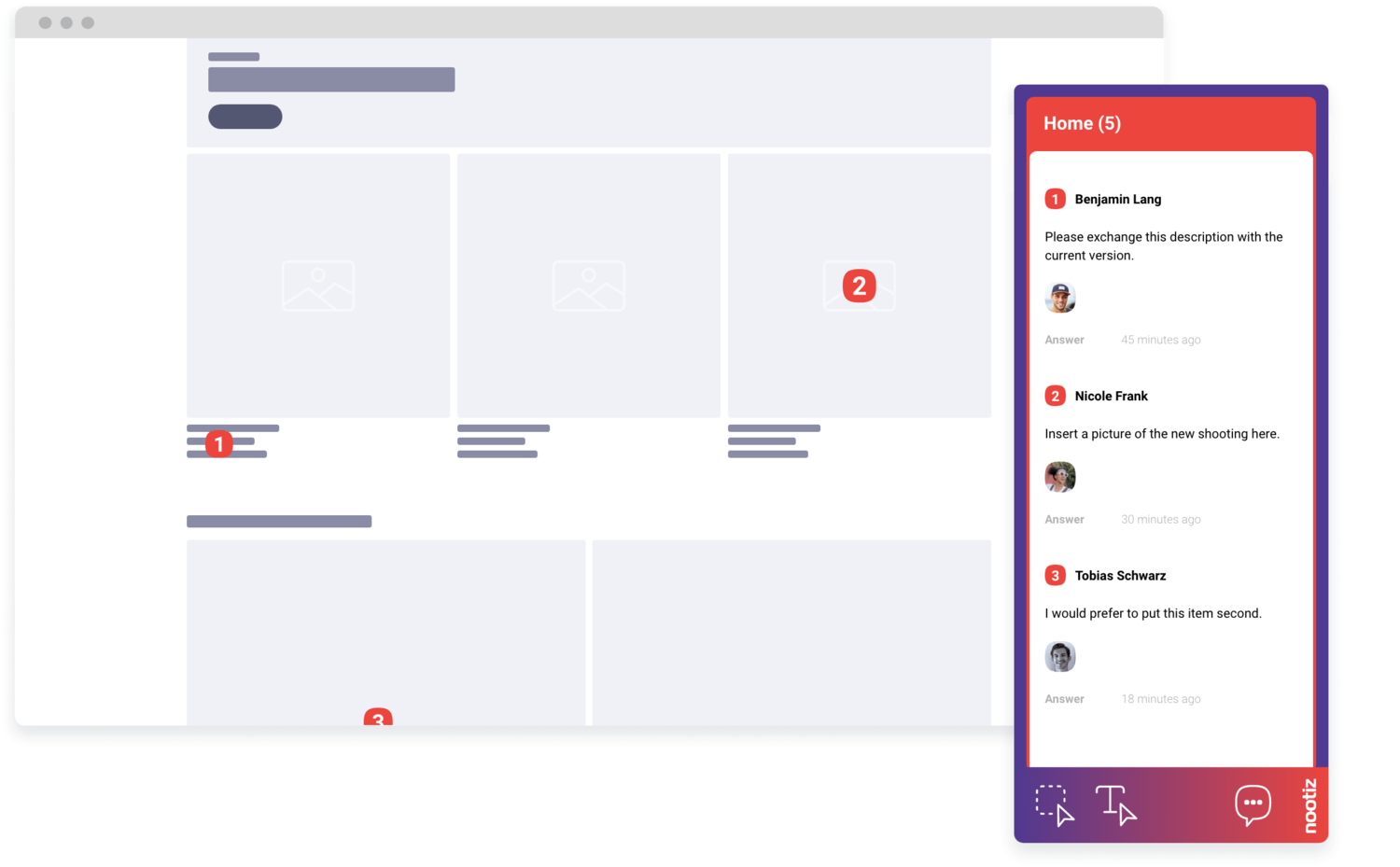 An open nootiz note with a comment thread right on the design element